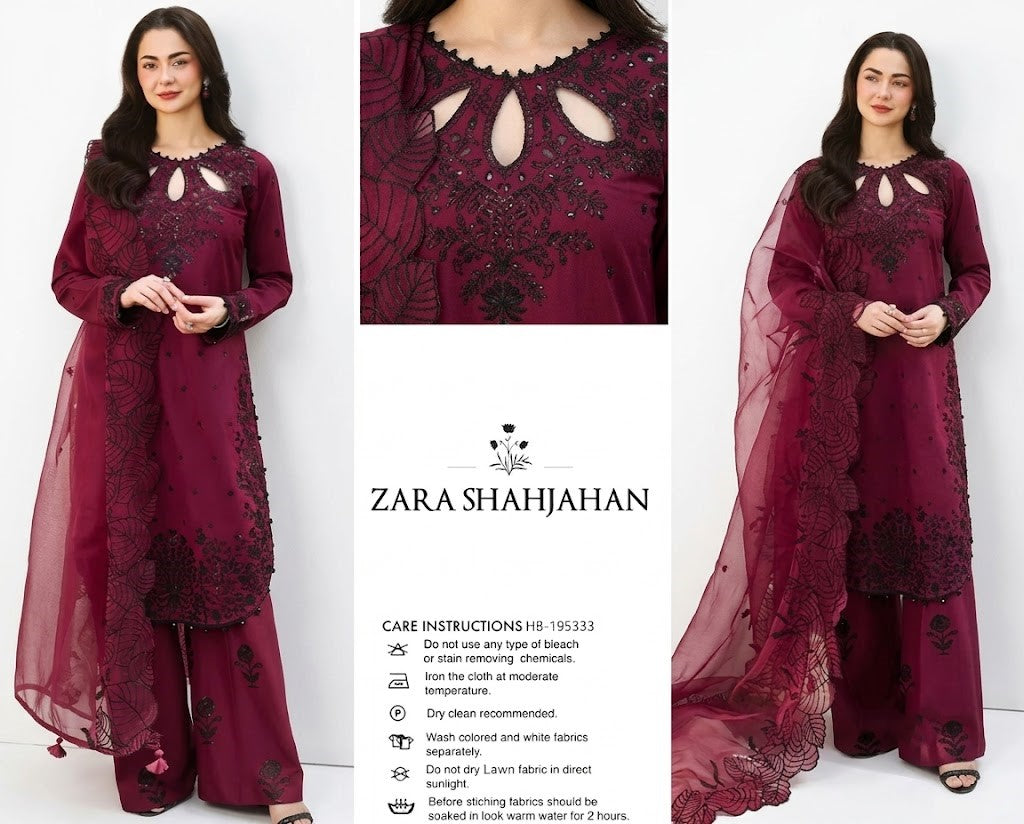 Maroon Suit with Detailed Cut-Out Neckline