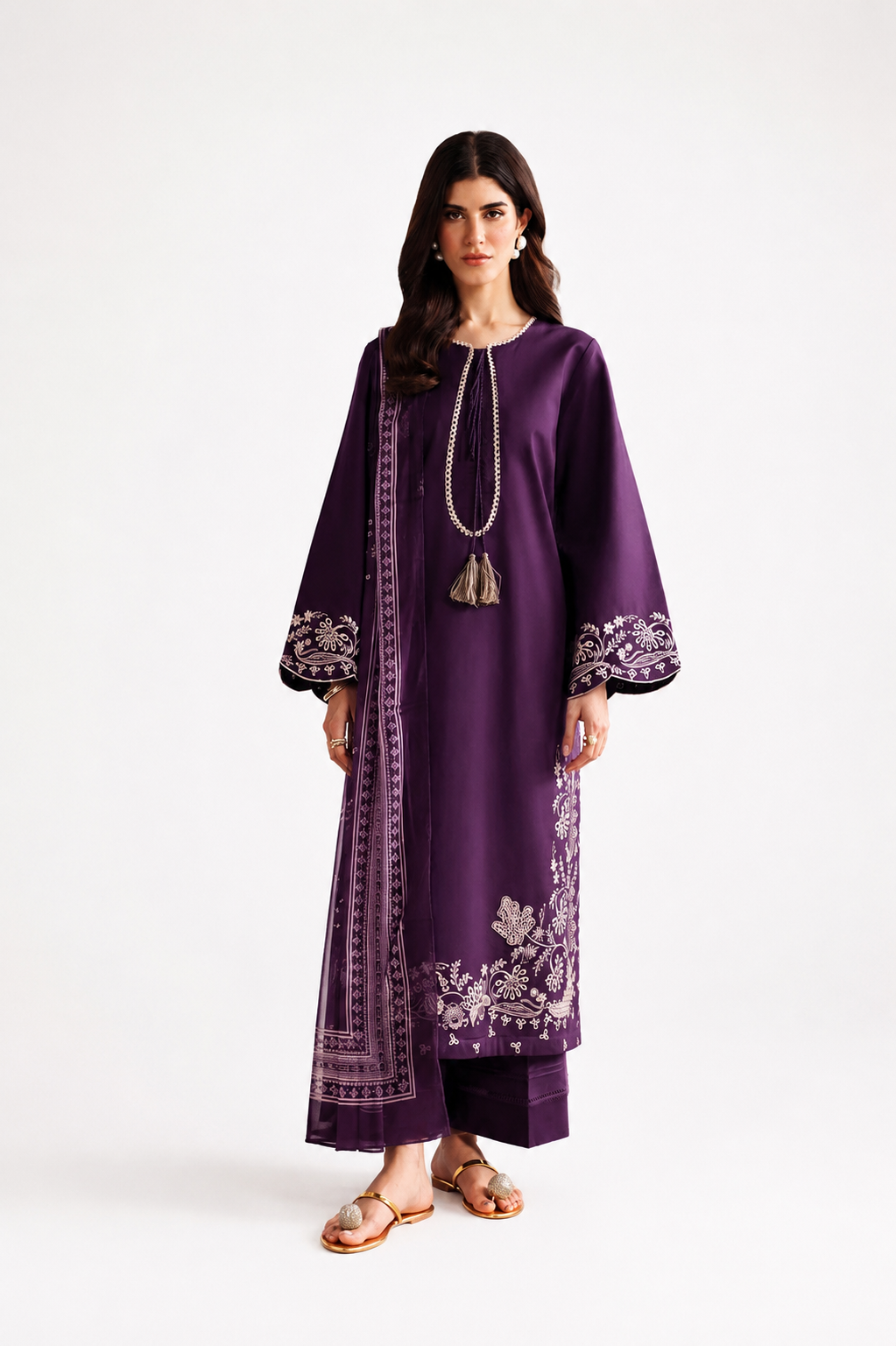 Royal Plum Embroidered 3-Piece Suit.