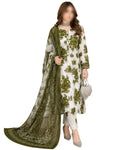 Maria B Inspired Olive Bloom Printed Lawn Suit with Chiffon Dupatta – 3 Piece