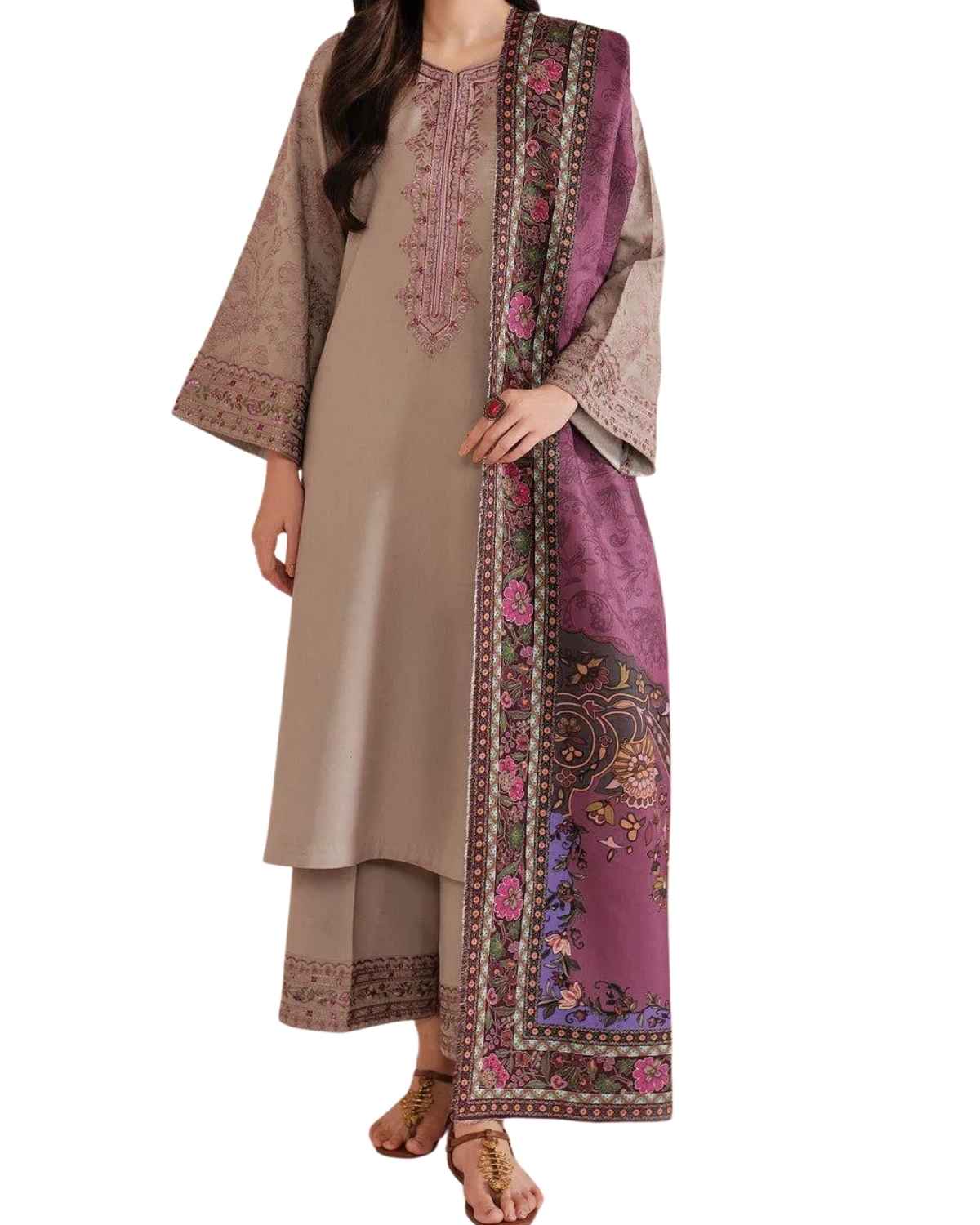Jazmin  Luxury Printed Embroidered Lawn Suit with Digital Printed Shawl – 3 Piece
