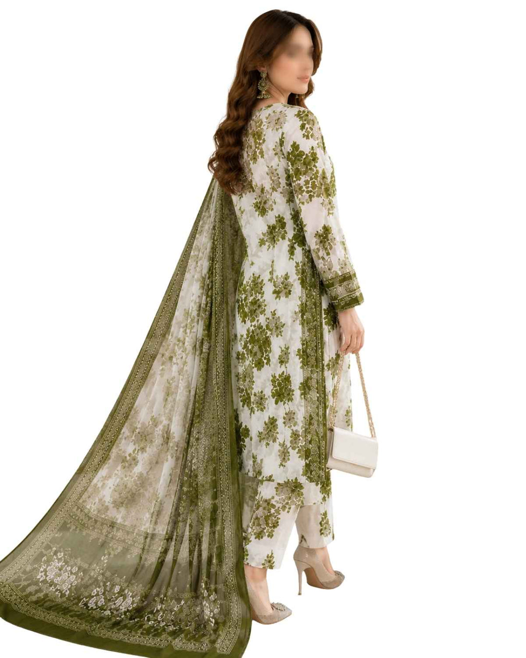 Maria B Inspired Olive Bloom Printed Lawn Suit with Chiffon Dupatta – 3 Piece