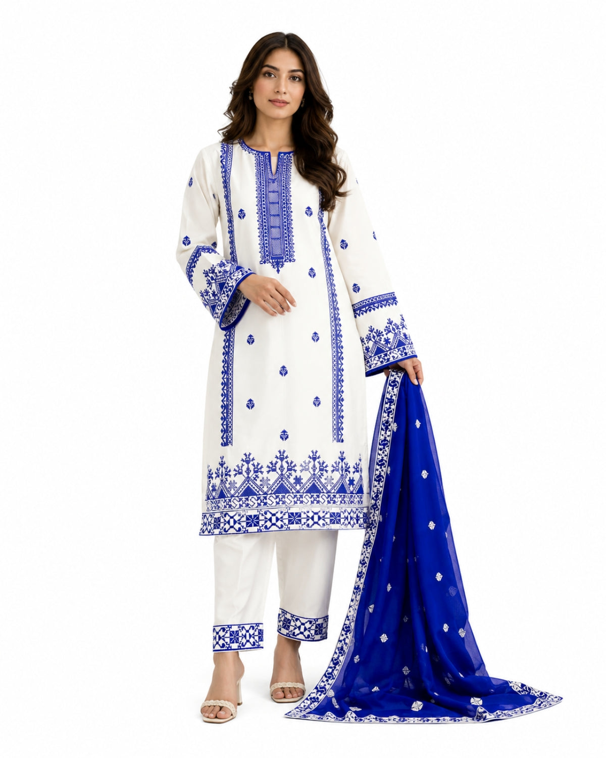 Azure Elegance Embroidered 3-Piece Lawn Suit