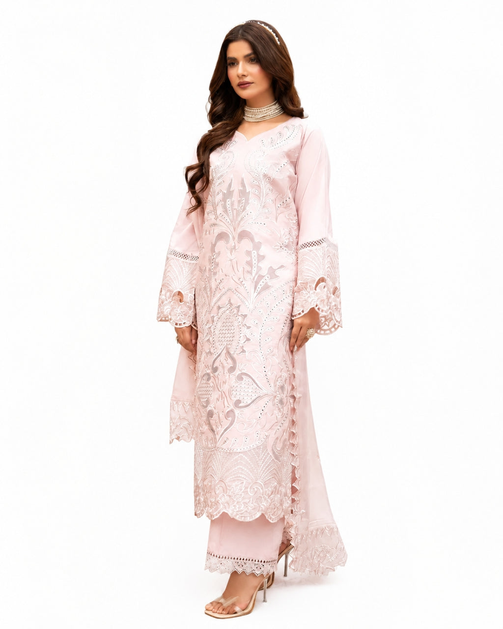 Zarar - U1A Embroidered Lawn Suit Set - 4 Pcs in Tea Pink