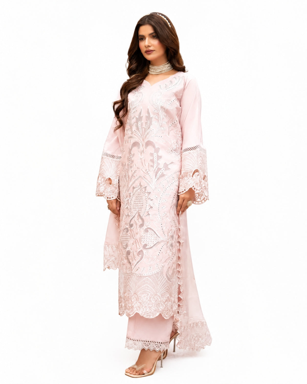 Zarar - U1A Embroidered Lawn Suit Set - 4 Pcs in Tea Pink