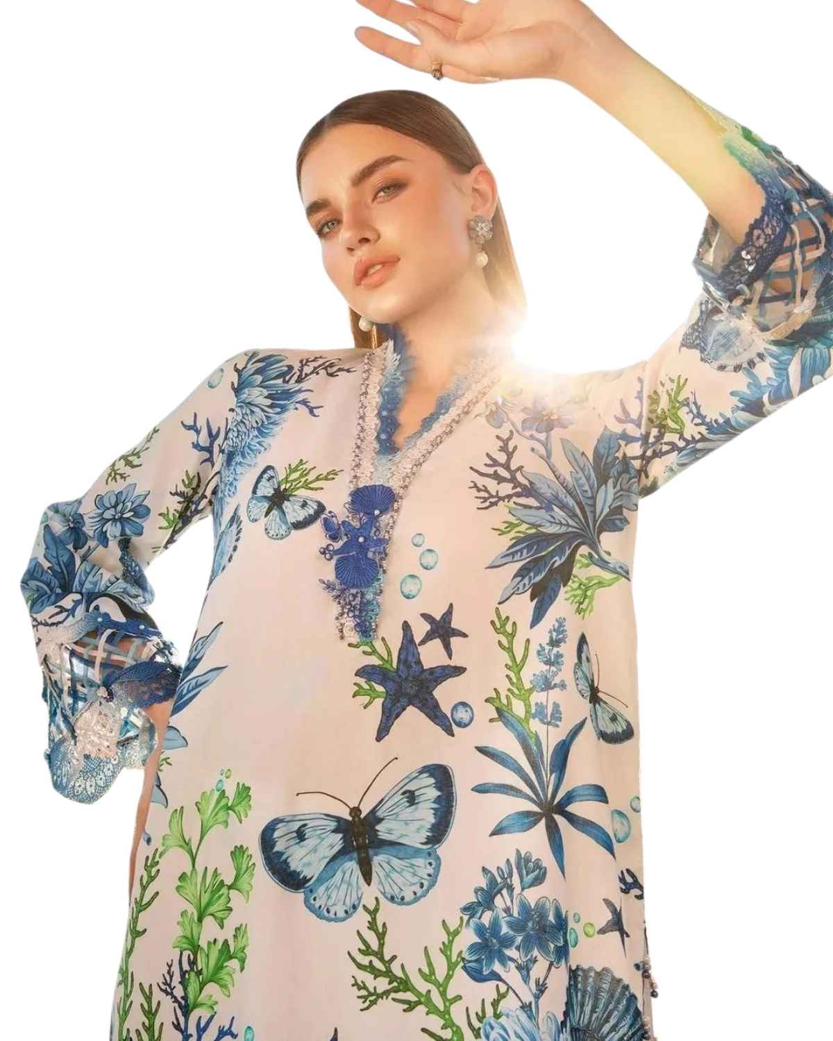 Maria B Inspired Premium Printed Lawn 3 Piece Suit – Sky Blue Floral Collection