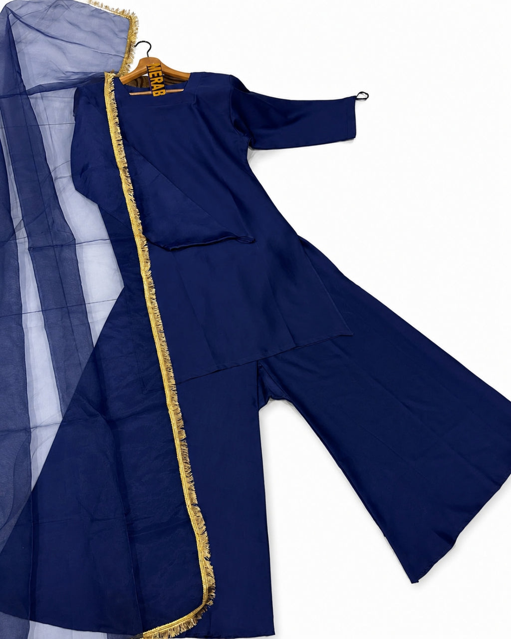 Long Flare Sharara With Lace Dupatta 3Pcs