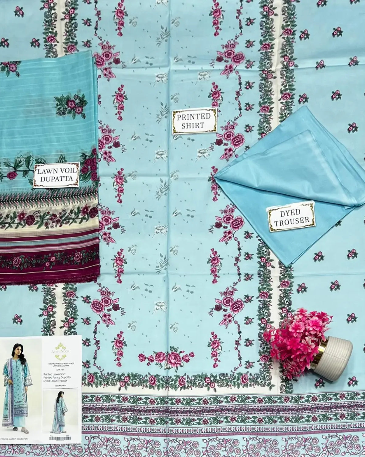 Sky Blue Printed Lawn 3 Piece Suit – Premium Summer Collection