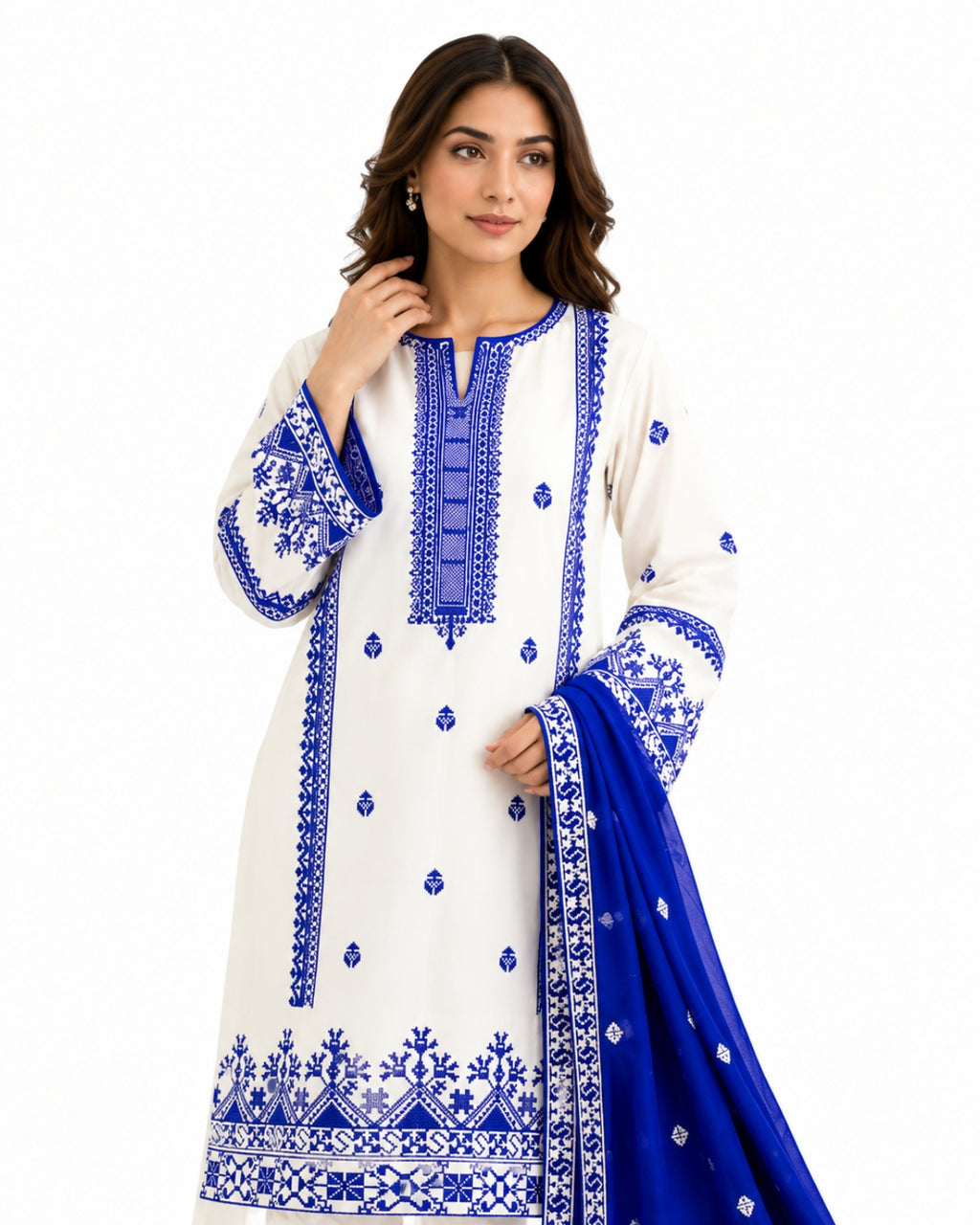 Azure Elegance Embroidered 3-Piece Lawn Suit
