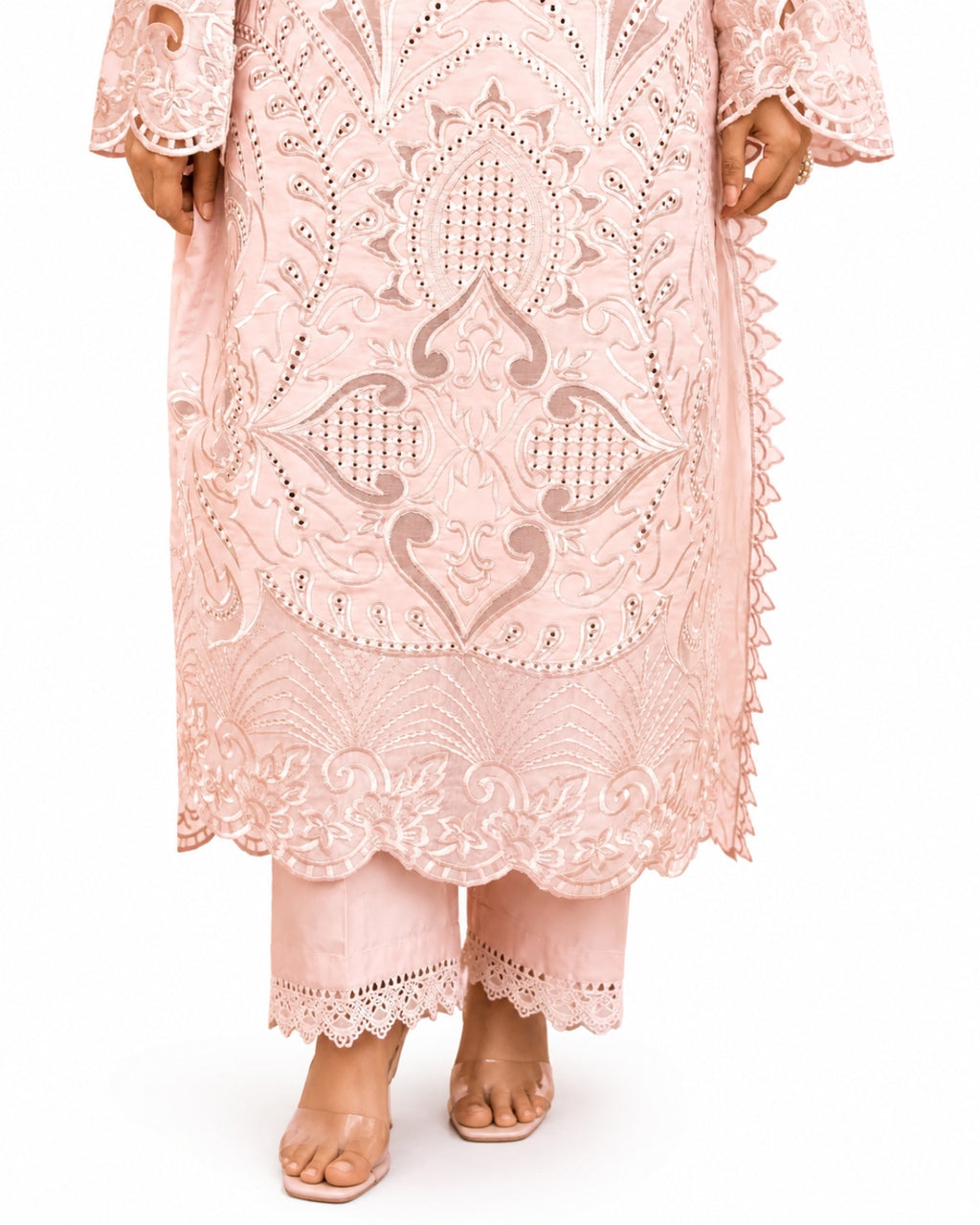 Zarar - U1A Embroidered Lawn Suit Set - 4 Pcs in Tea Pink