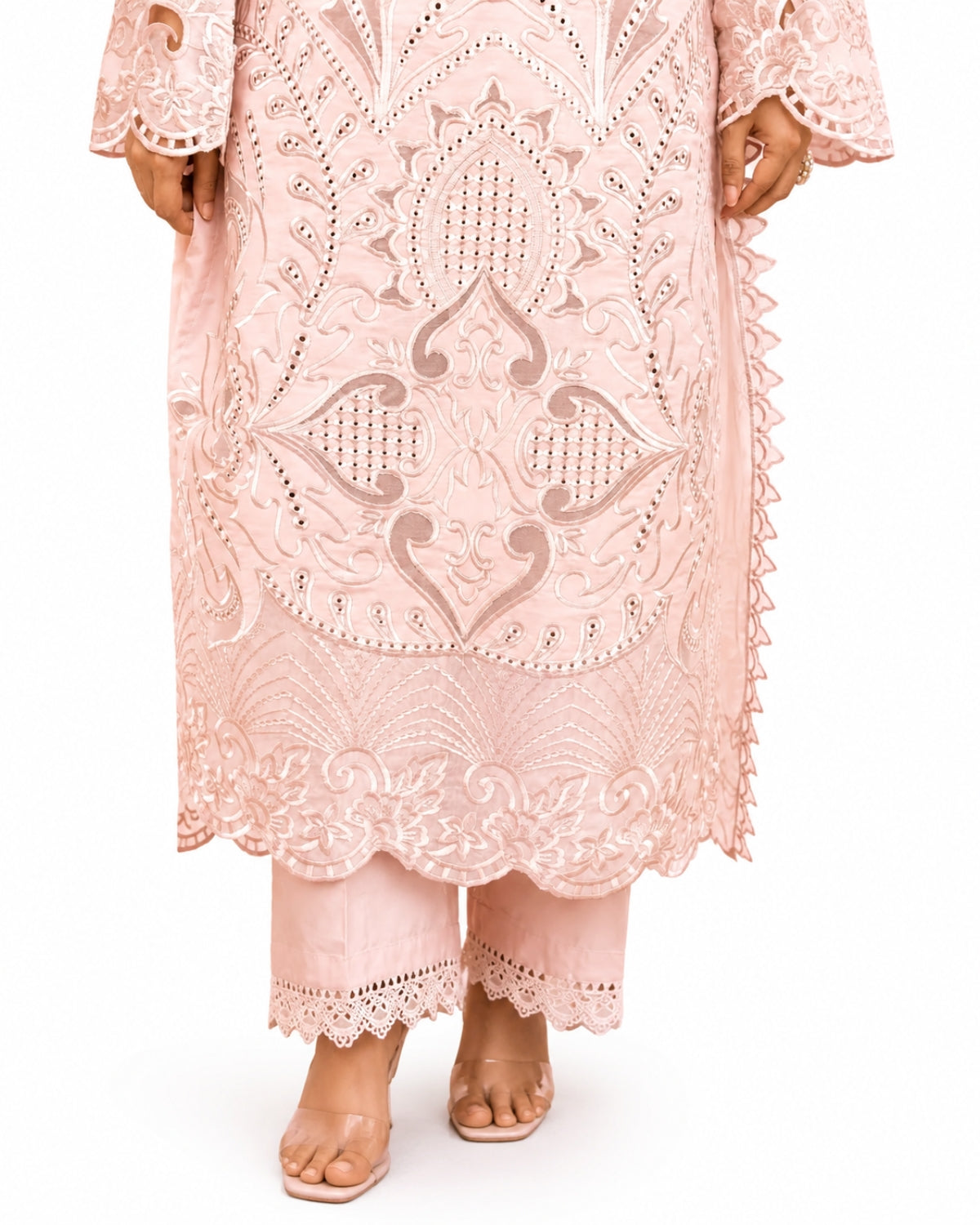 Zarar - U1A Embroidered Lawn Suit Set - 4 Pcs in Tea Pink