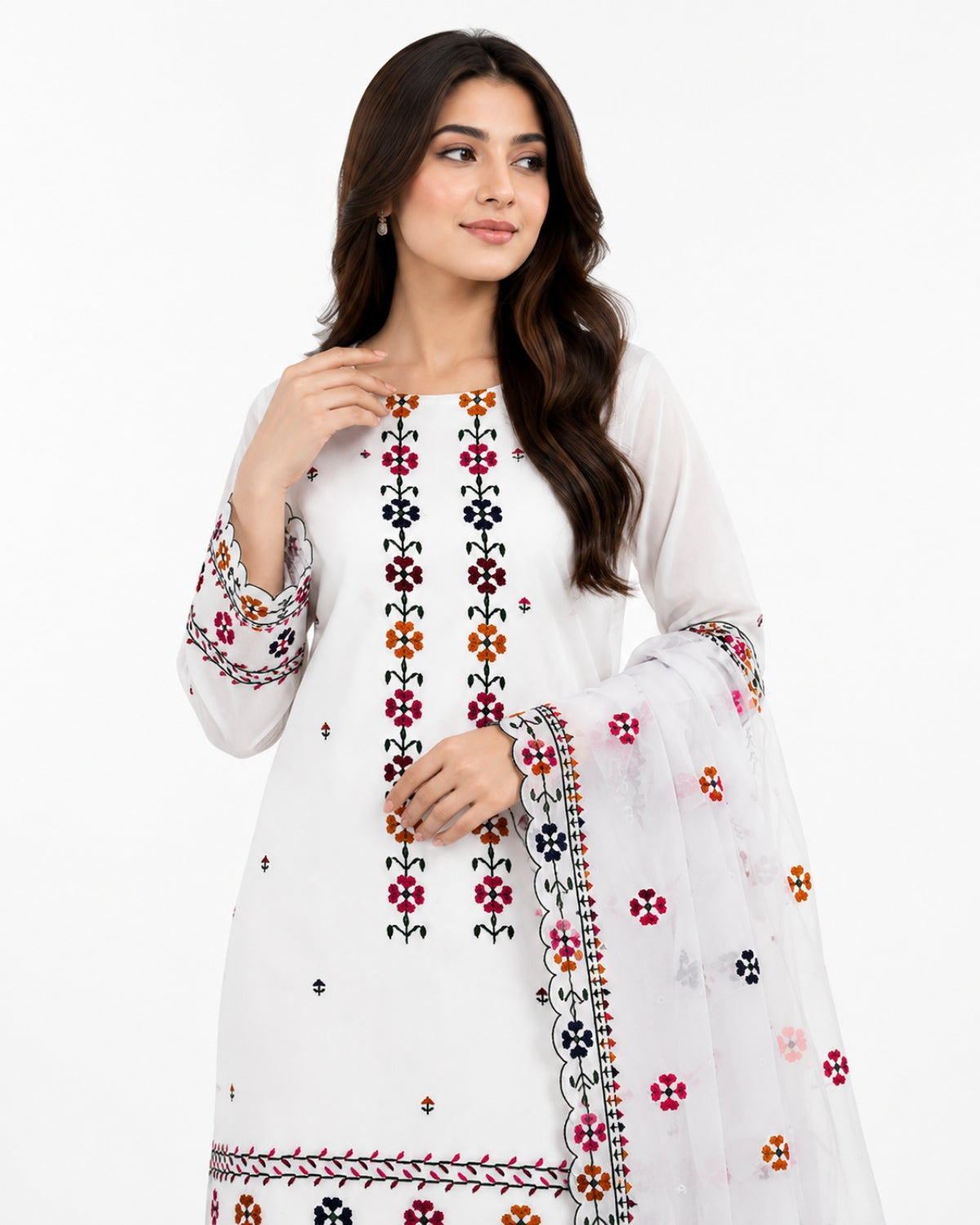 White Embroidered 3 Piece Suit | Floral Pakistani Women's Dress