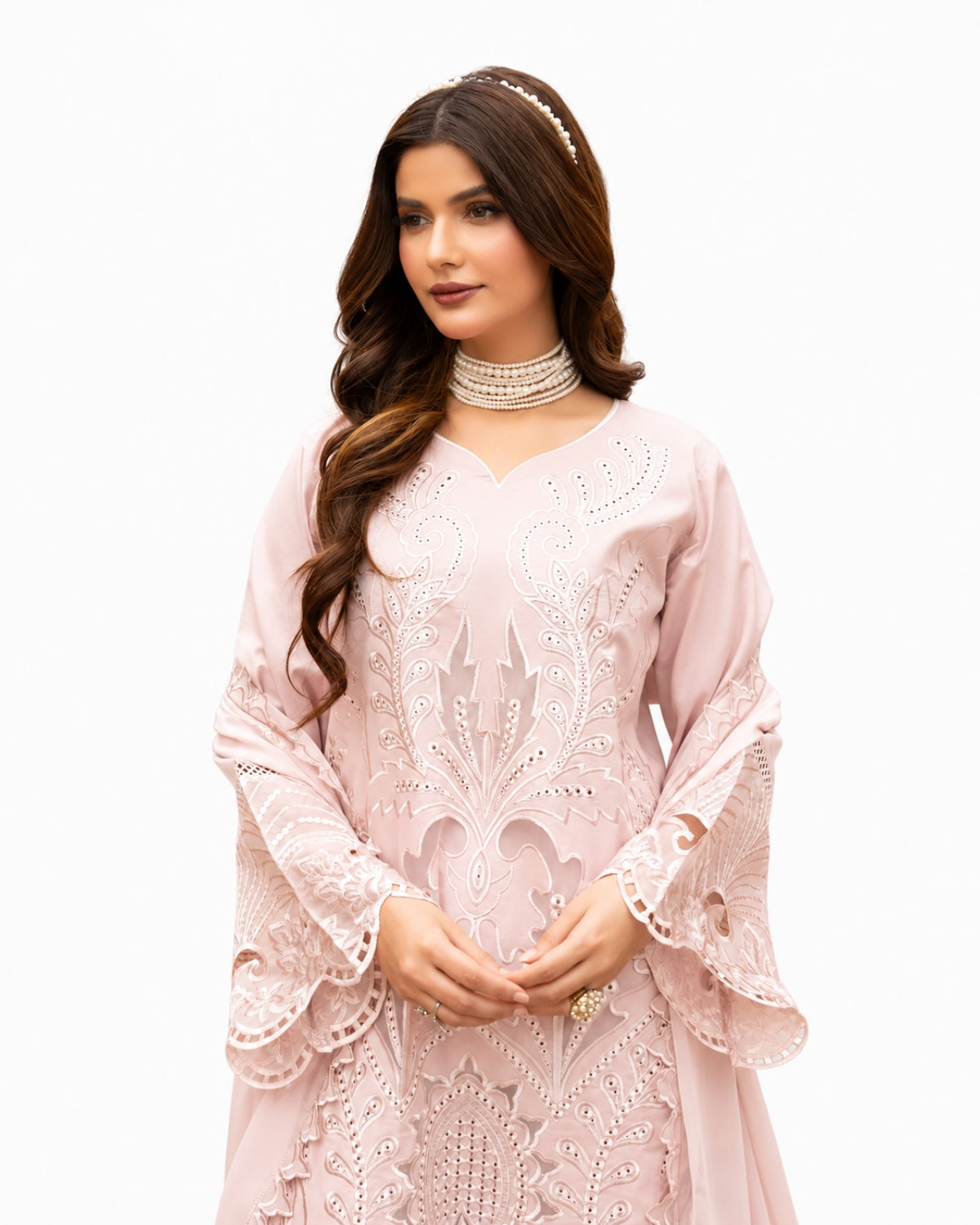 Zarar - U1A Embroidered Lawn Suit Set - 4 Pcs in Tea Pink