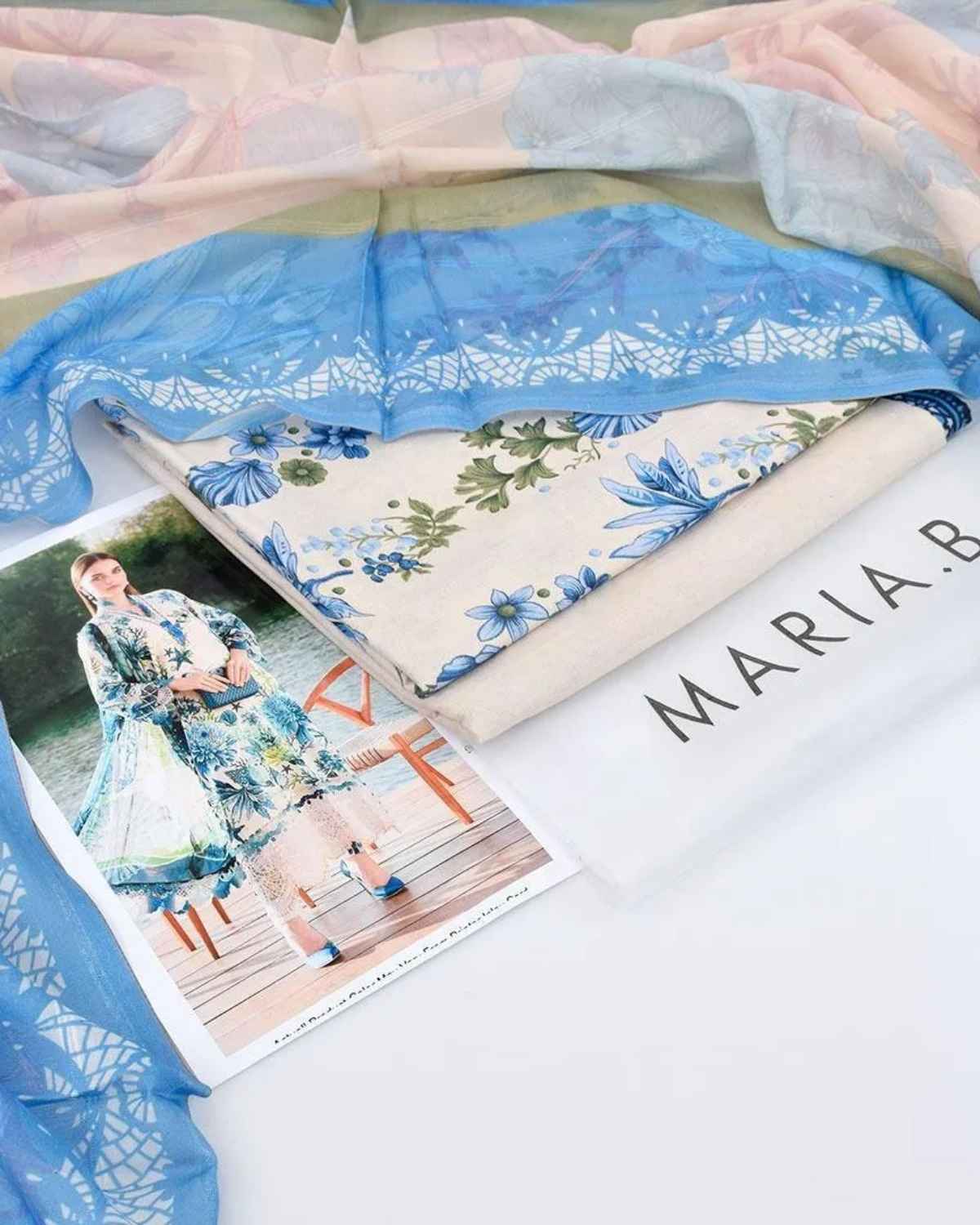 Maria B Inspired Premium Printed Lawn 3 Piece Suit – Sky Blue Floral Collection