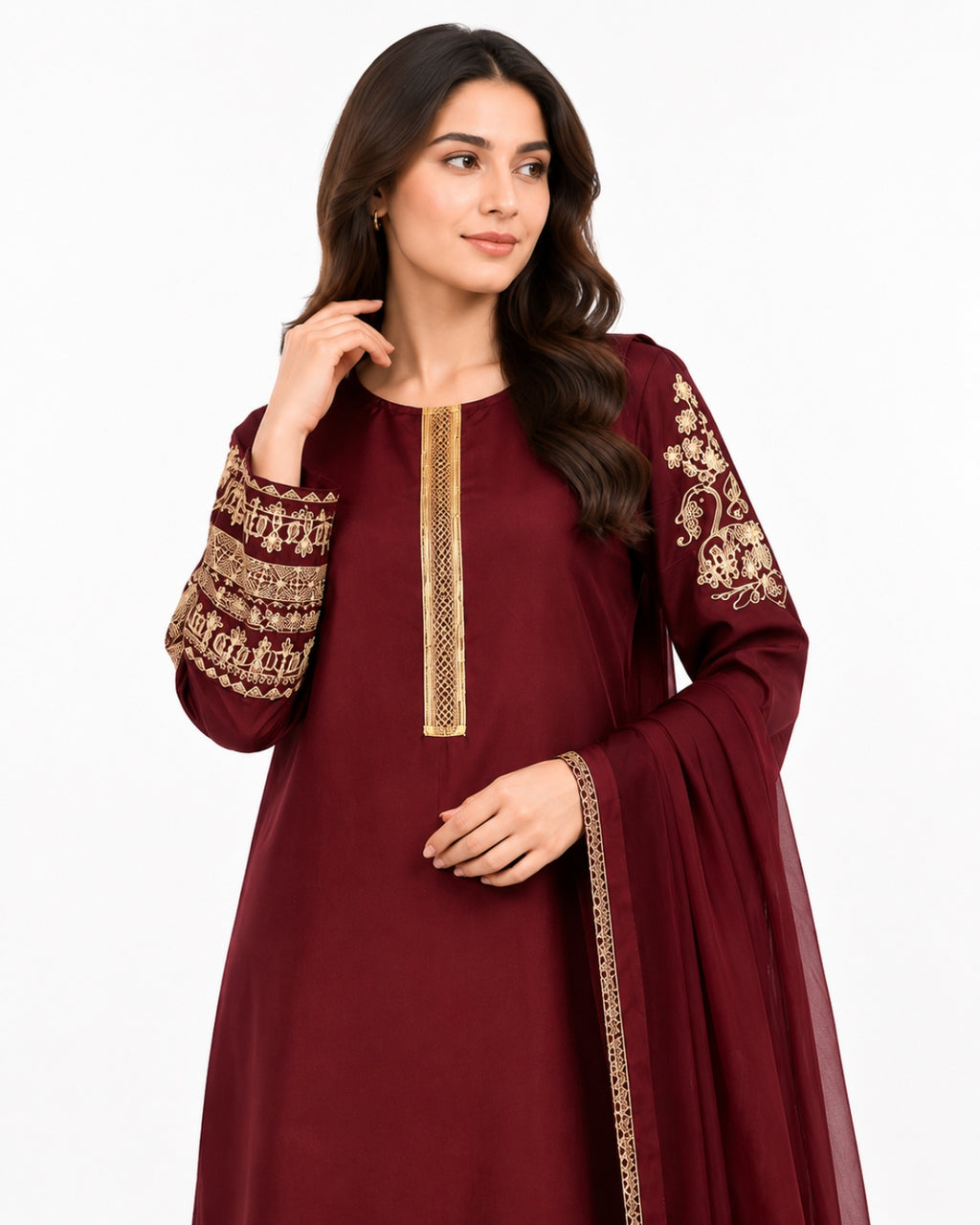 Maroon Embroidered 2 Piece Kurta Set | Elegant Pakistani Women's Dress
