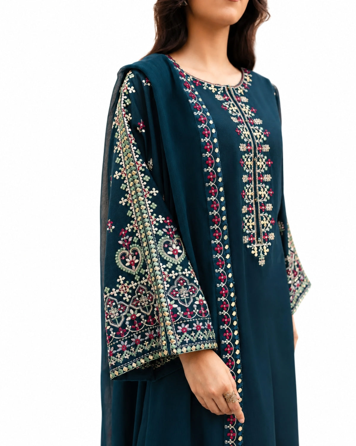 Blue Embroidered Lawn 3Pcs Women Suit Set