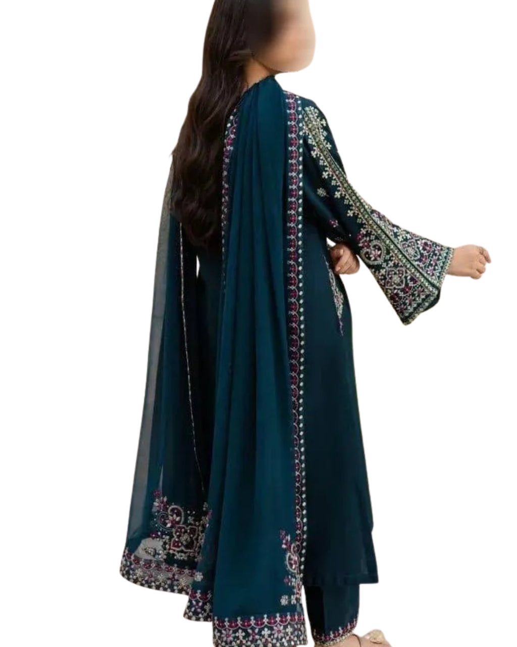 Blue Embroidered Lawn 3Pcs Women Suit Set