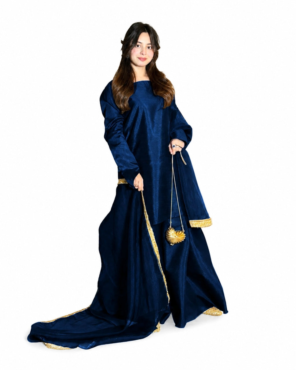 Long Flare Sharara With Lace Dupatta 3Pcs